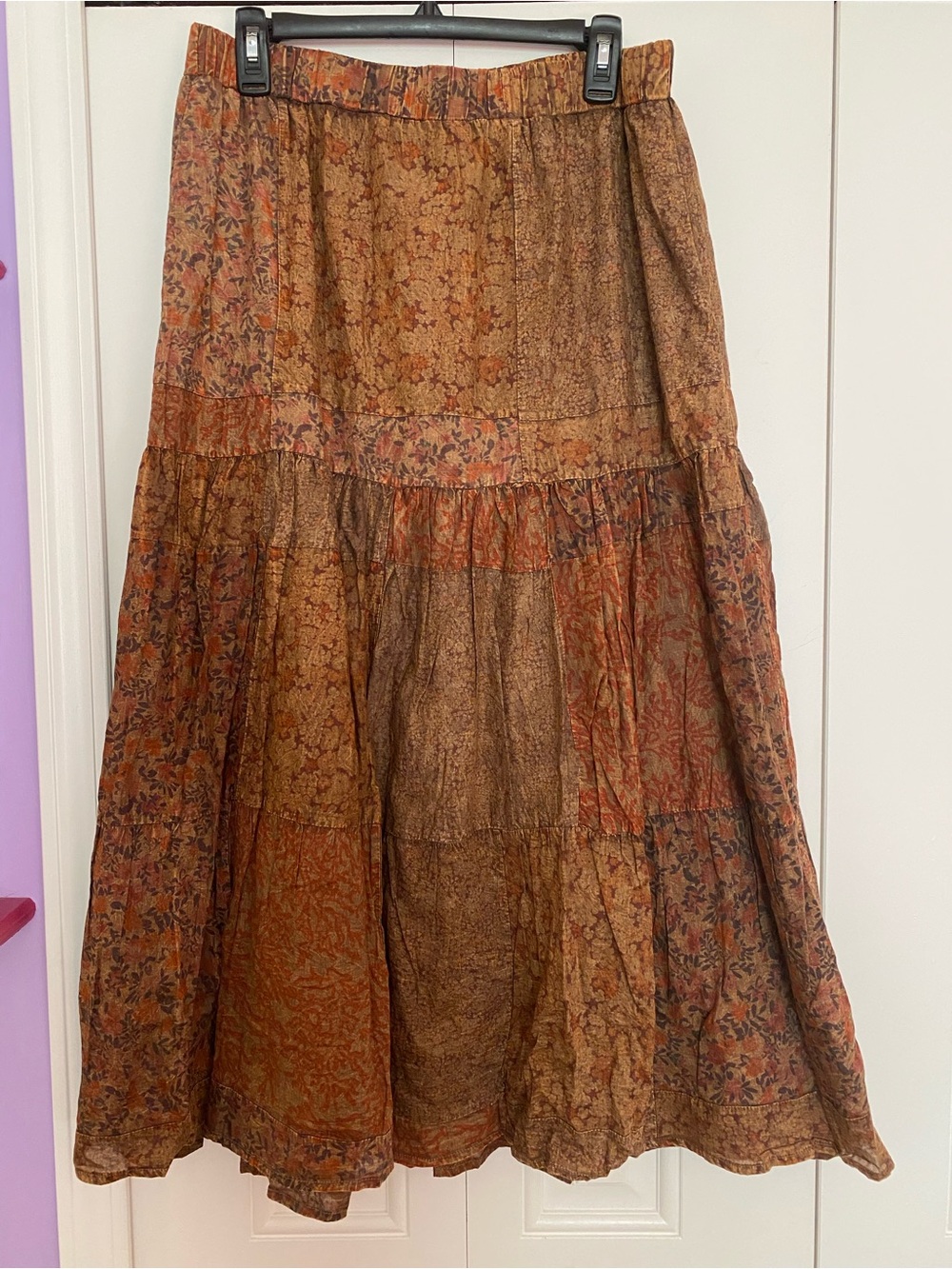 EARTHBOUND Orange and Brown Floral Tiered Maxi Skirt - Picture 5 of 8